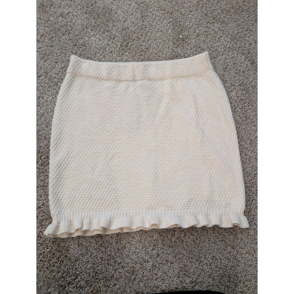 Express Womens XL Cream Popcorn Knit Ruffle Hem Mini Skirt Ivory Textured 00121
